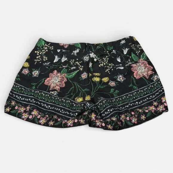 Old Navy Floral Black Cotton Chino Everyday Short Pink Yellow White Green size 6 - Picture 2 of 9